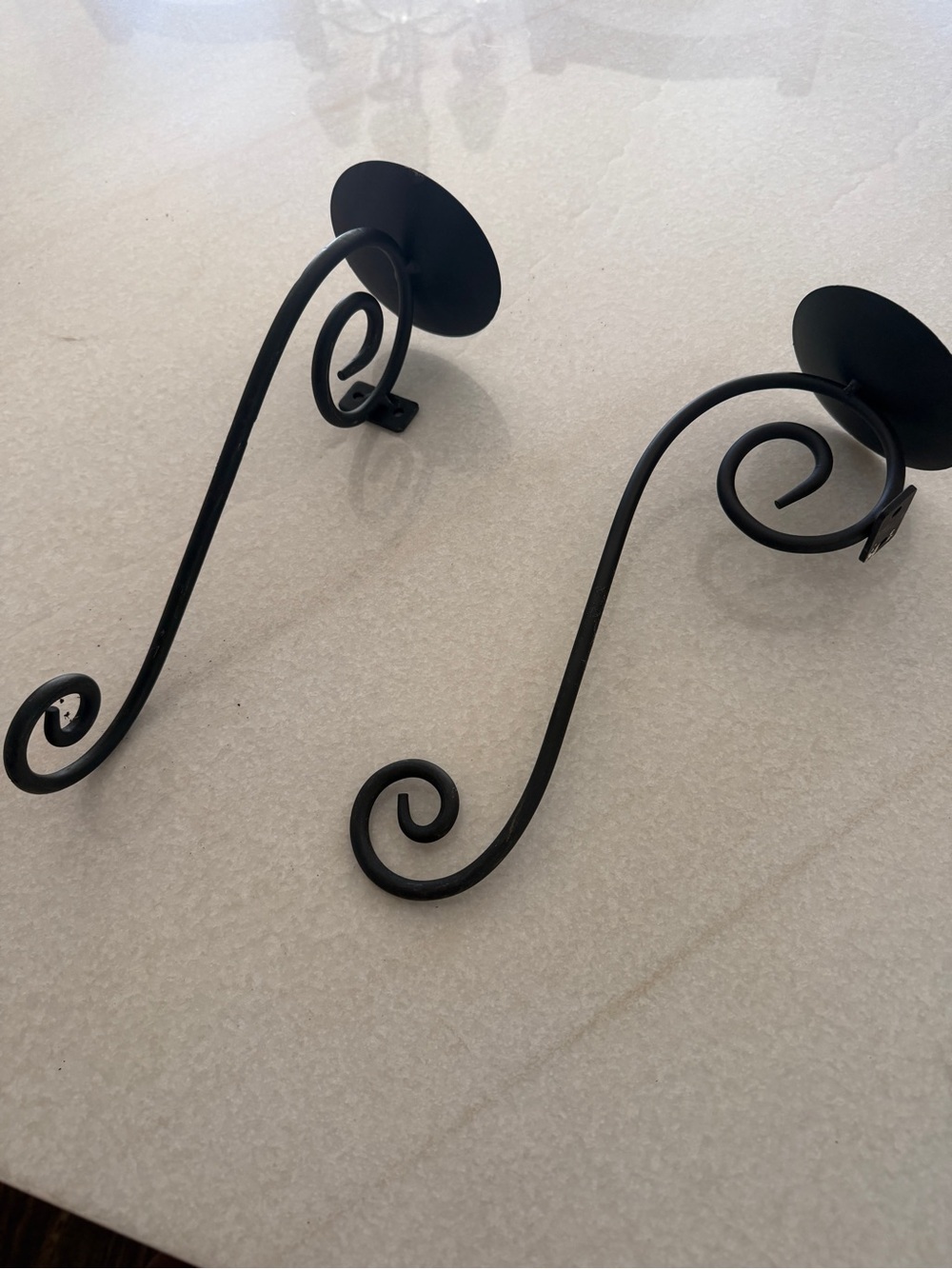 Vintage Black Wrought Iron Scroll Wall Sconces